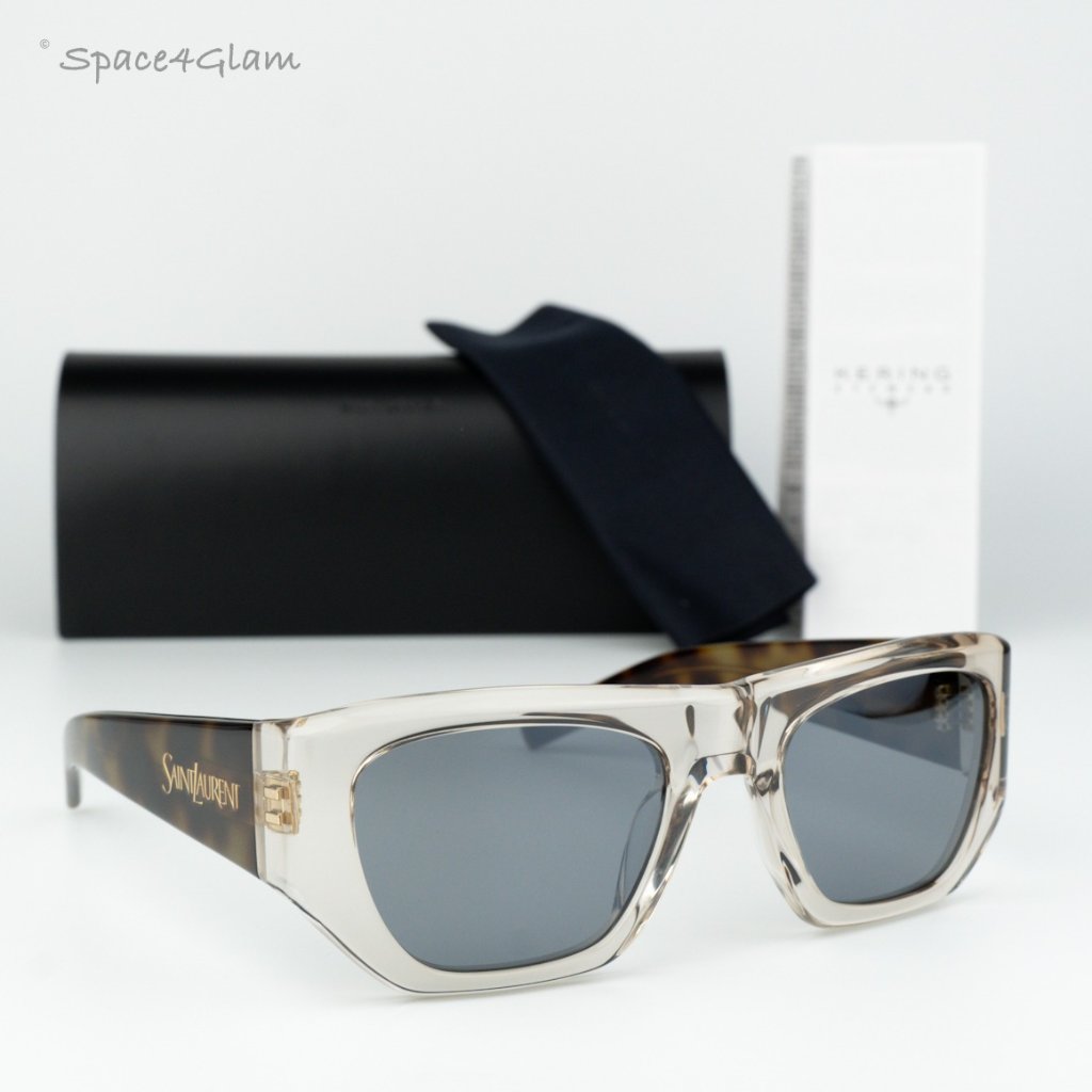 Saint Laurent Women Sunglasses Beige Havana Silver Square Sl740 003 Brand New